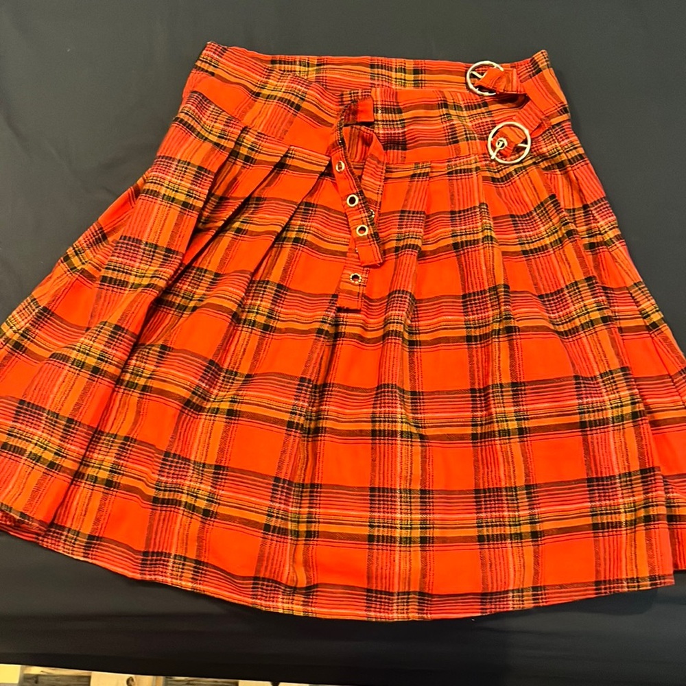 Red Plaid Preppy Y2K Buckled Skirt